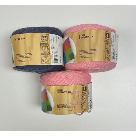 Hand Made Modern Worsted Yarn Mineral and Pink Lemonade lot of 3 Med. 100% Acr - Picture 2 of 2